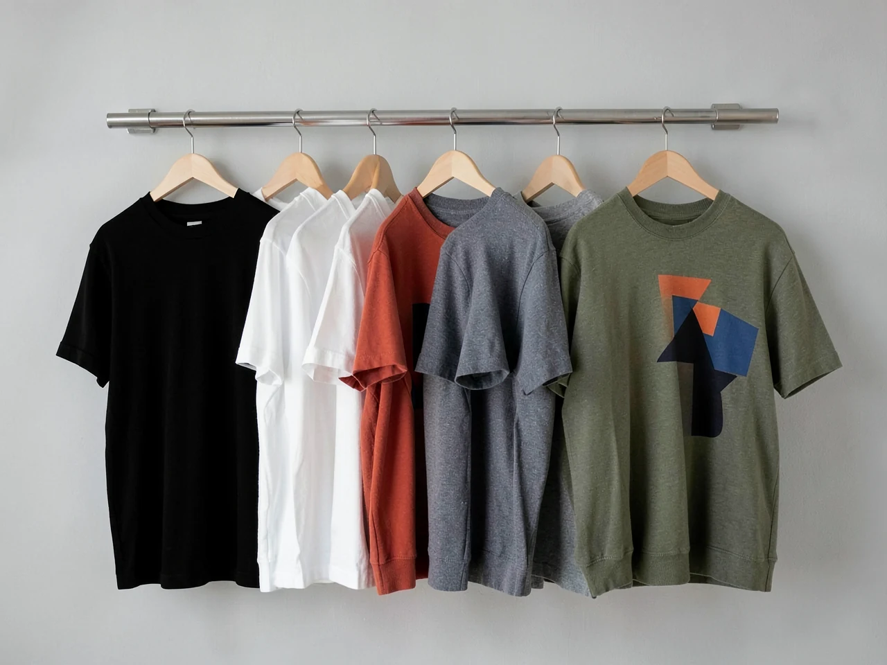 Illustrative garments on a colour rack