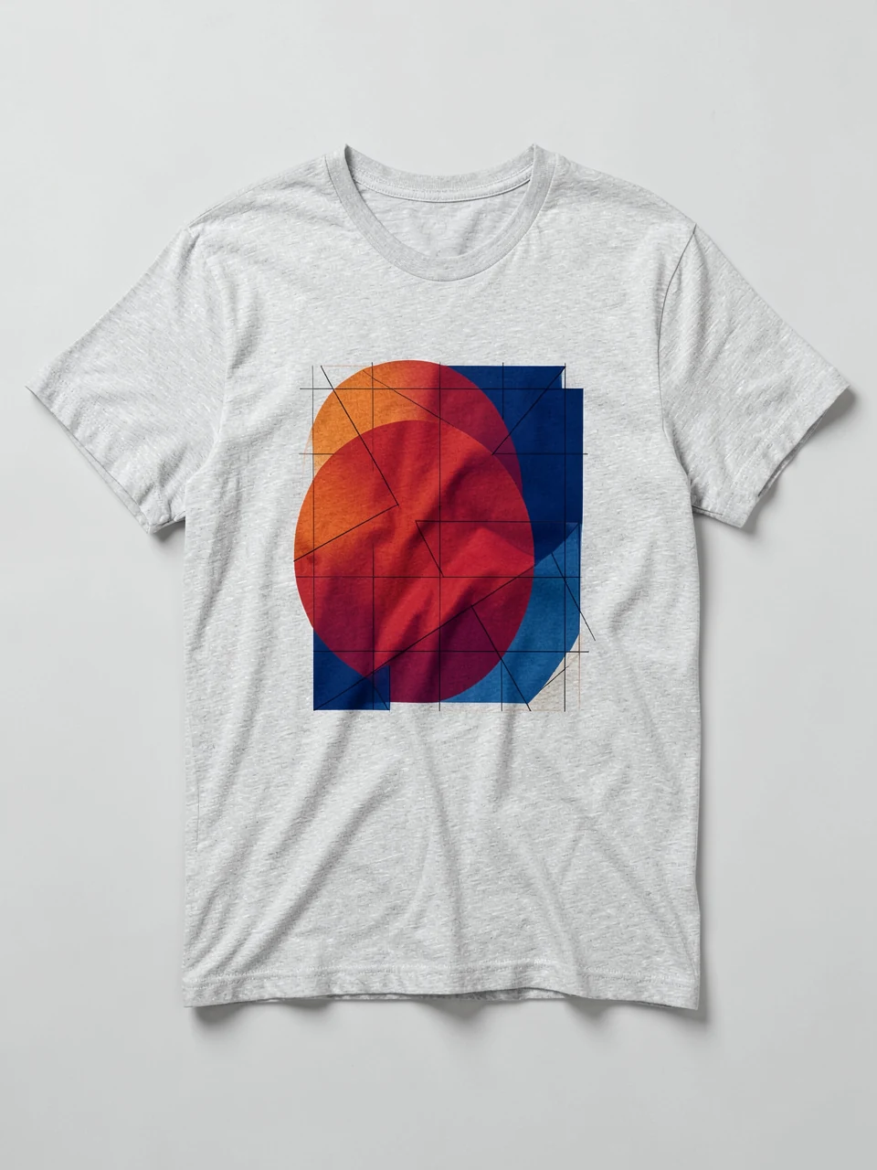 Illustrative geometric overprint on a light cotton tee